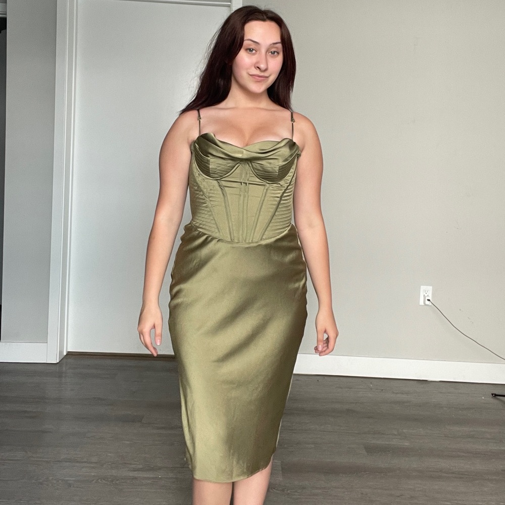 House Of CB Myrna Satin Corset Midi Dress